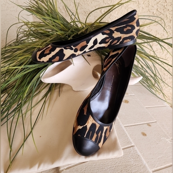 Giuseppe‎ Zanotti Leopard Grosgrain Cap Toe Ballet Flats - Picture 1 of 10